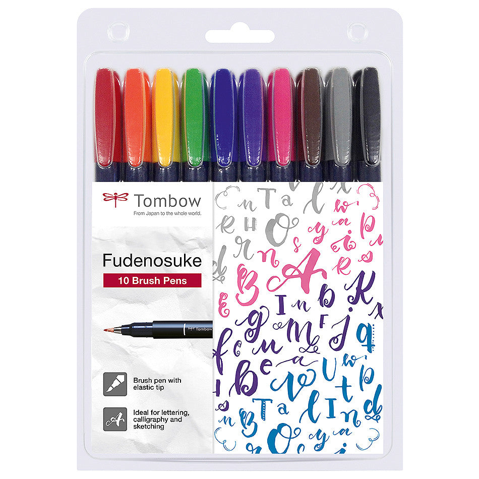 Tombow Fudenosuke Brush Pen Assorted Set of 10 by Tombow at Cult Pens