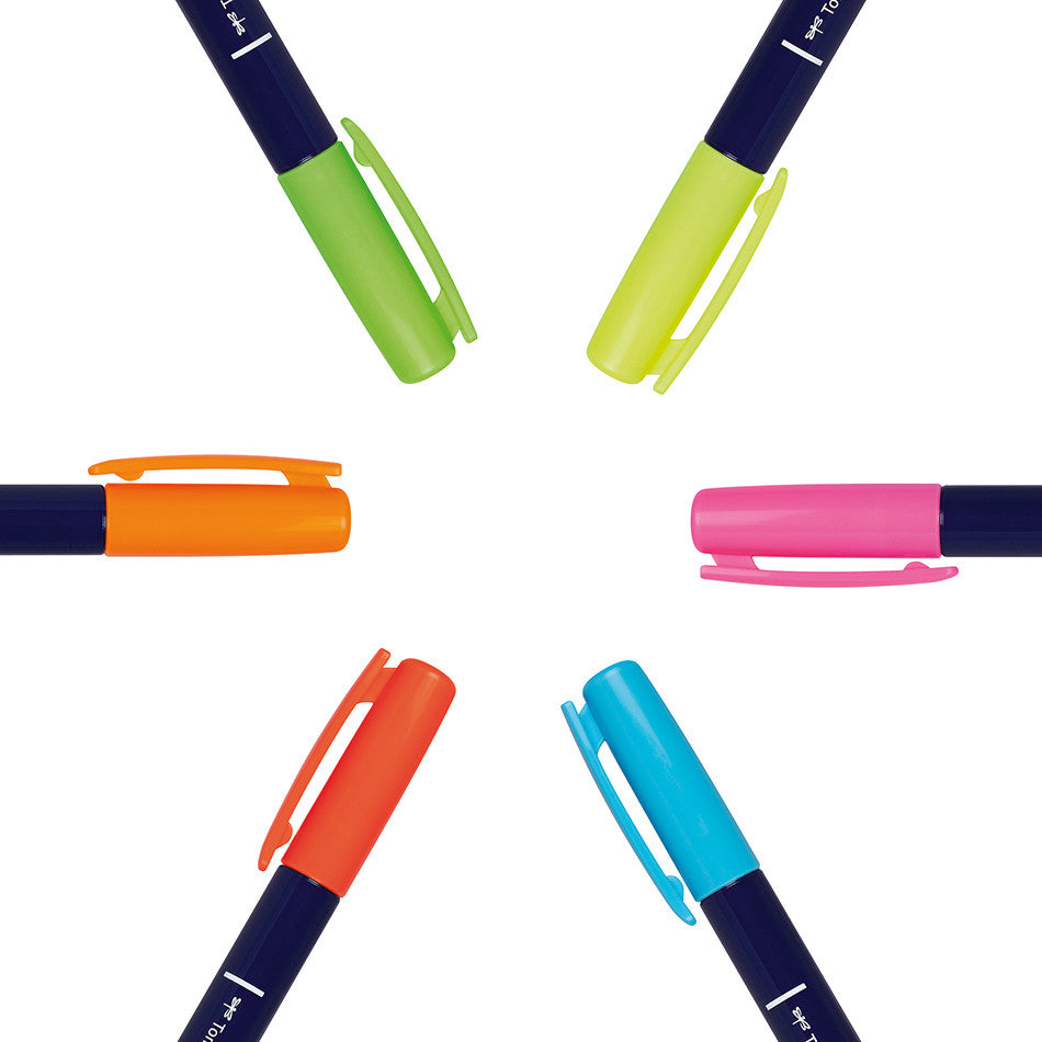 Tombow Fudenosuke Neon Colour Brush Pen Assorted Set of 6 by Tombow at Cult Pens