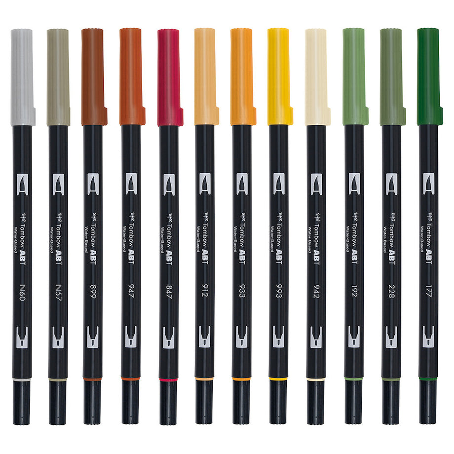 Dual Brush Pen Marker Case Set Oyster