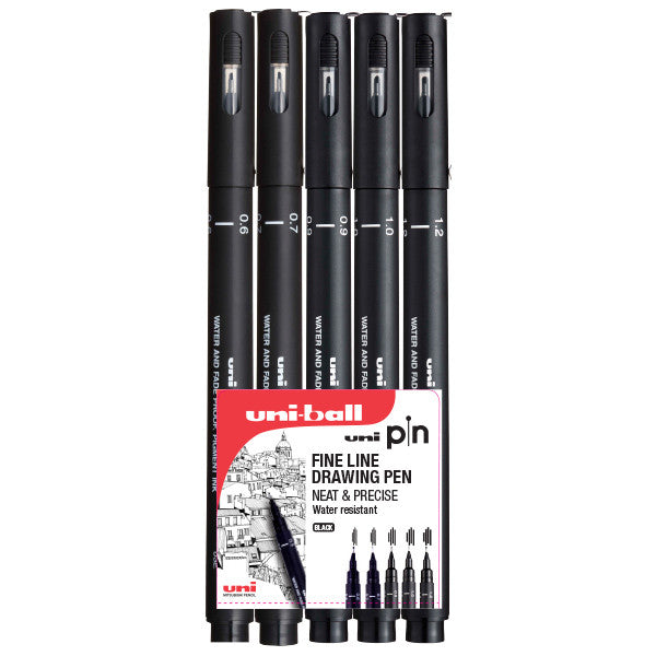 Uni PIN Drawing Pen Black Set of 5 by Uni at Cult Pens