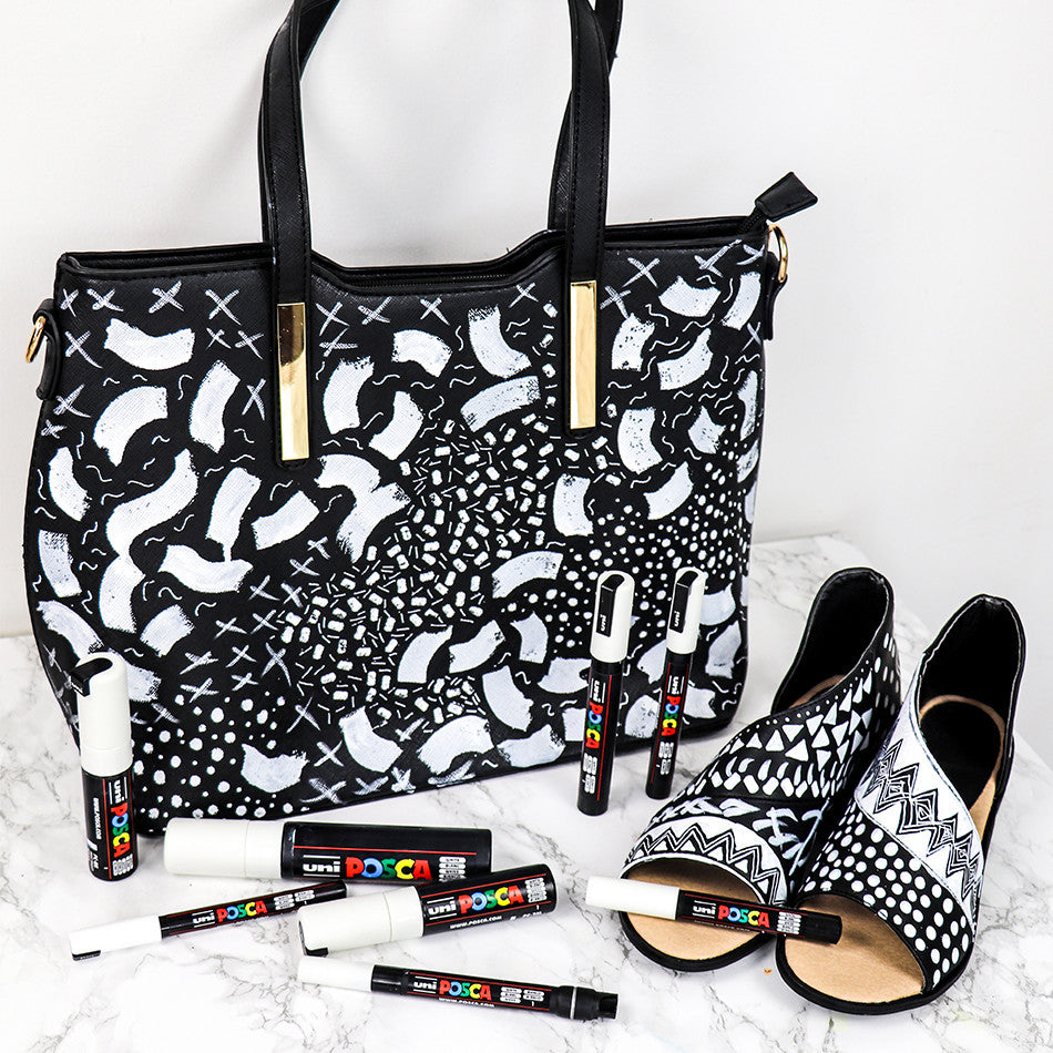 Uni POSCA Marker Pen Set of 8 Assorted Tips White by Uni at Cult Pens