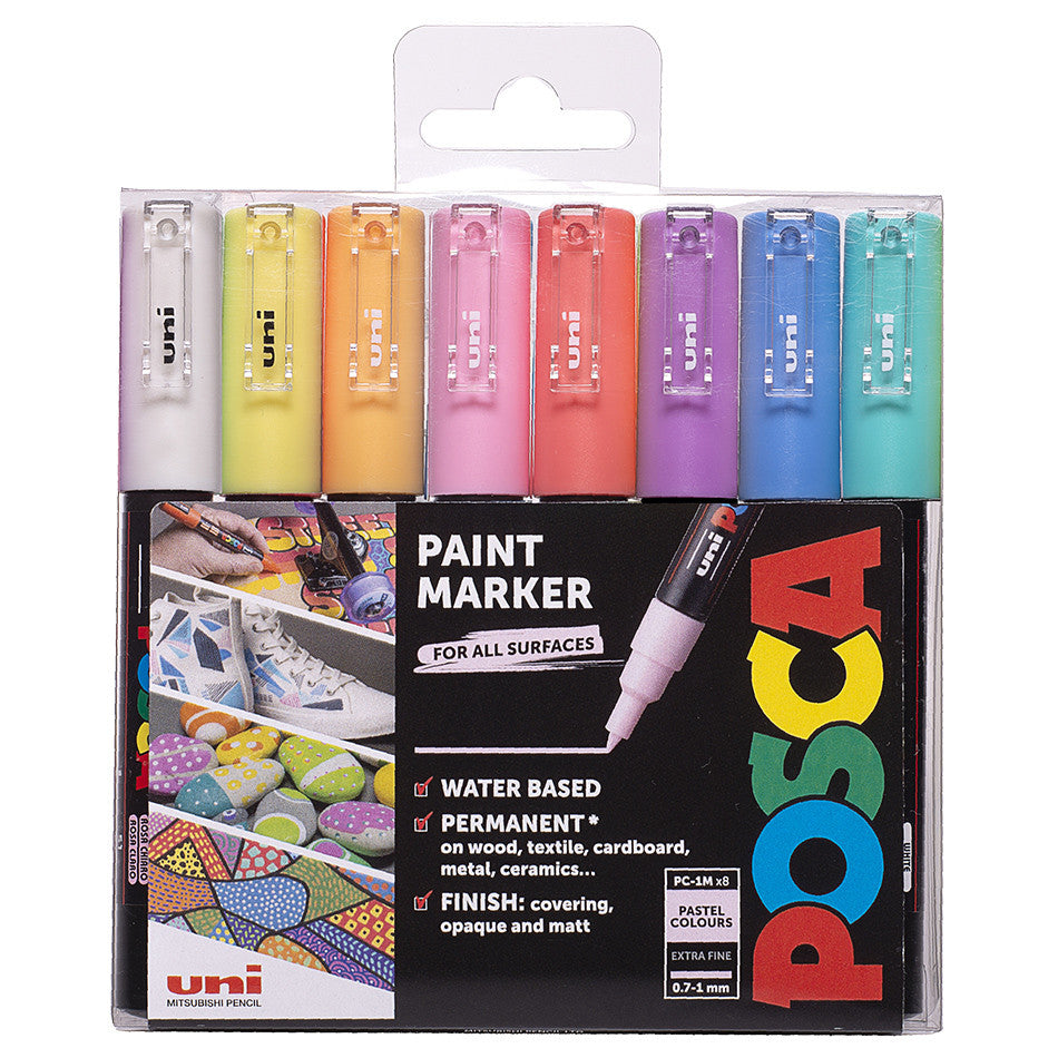 Uni POSCA Marker Pen PC-1M Extra-Fine Set of 8 Pastels by Uni at Cult Pens