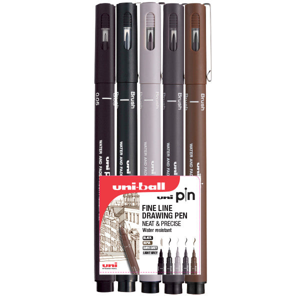 Uni PIN Drawing Pen Assorted Colours Set of 5 by Uni at Cult Pens