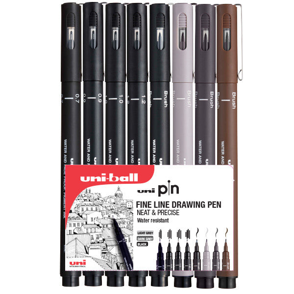 Uni PIN Drawing Pen Assorted Set of 8 by Uni at Cult Pens