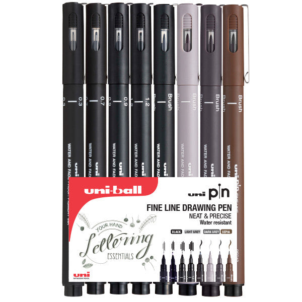 Uni PIN Drawing Pen Handwriting Set of 8 by Uni at Cult Pens