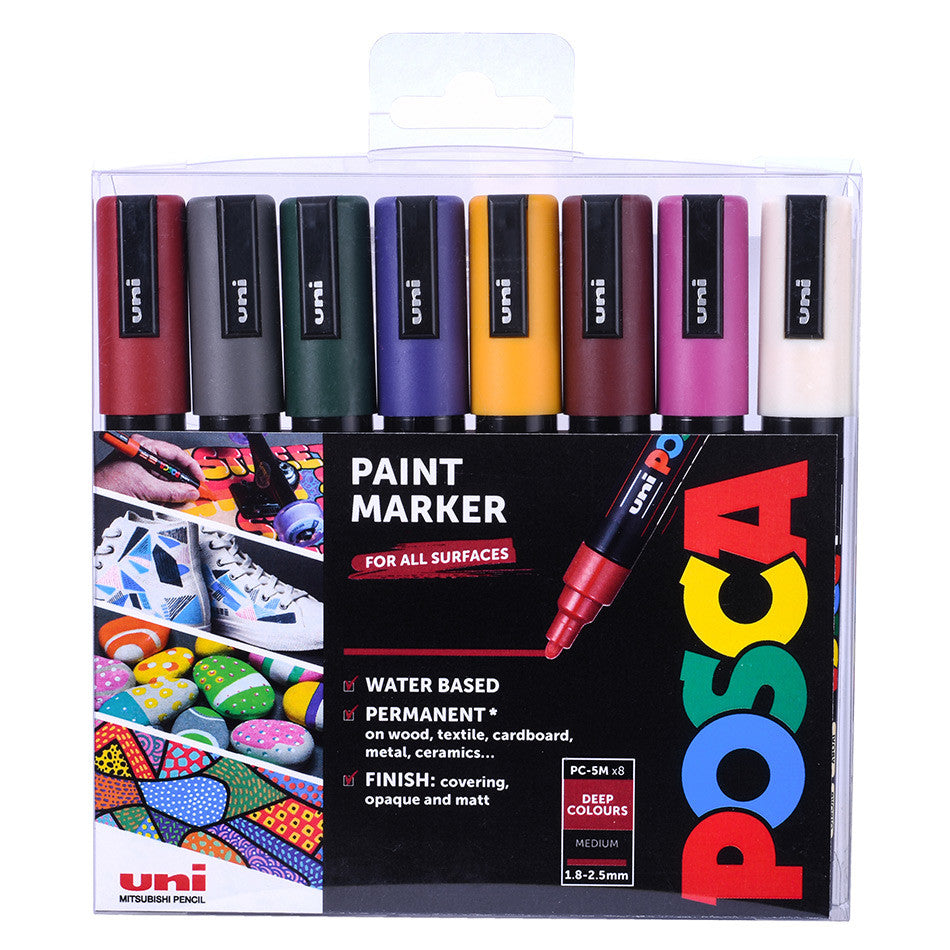 Uni POSCA Marker Pen PC-5M Medium Set of 8 Deep Colours by Uni at Cult Pens