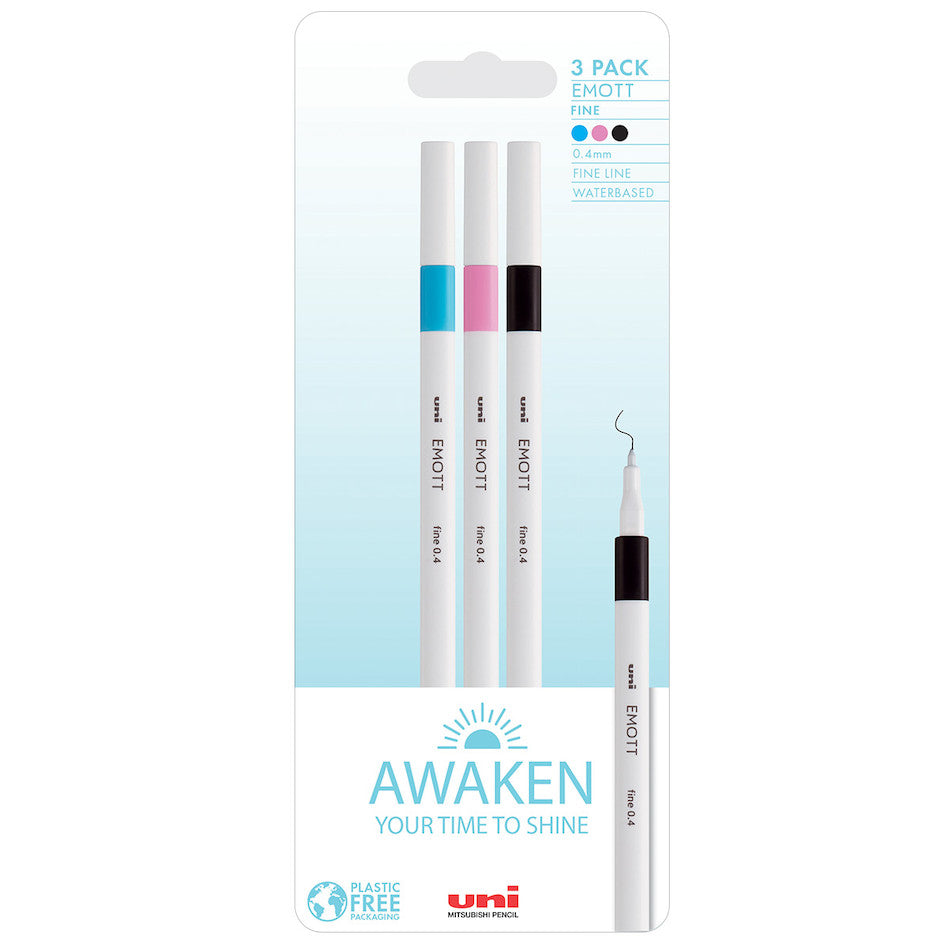 Uni-ball On Point Emott Coloured Pen 3 Pack Awaken by Uni at Cult Pens