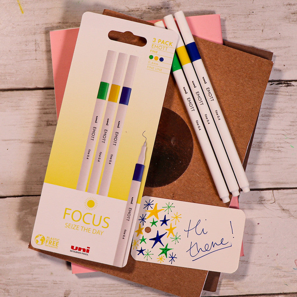 Uni-ball On Point Emott Coloured Pen 3 Pack Focus by Uni at Cult Pens