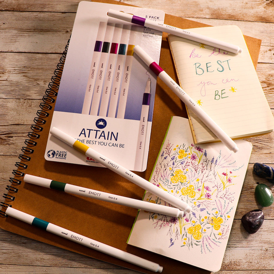 Uni-ball On Point Emott Coloured Pen 5 Pack Attain by Uni at Cult Pens