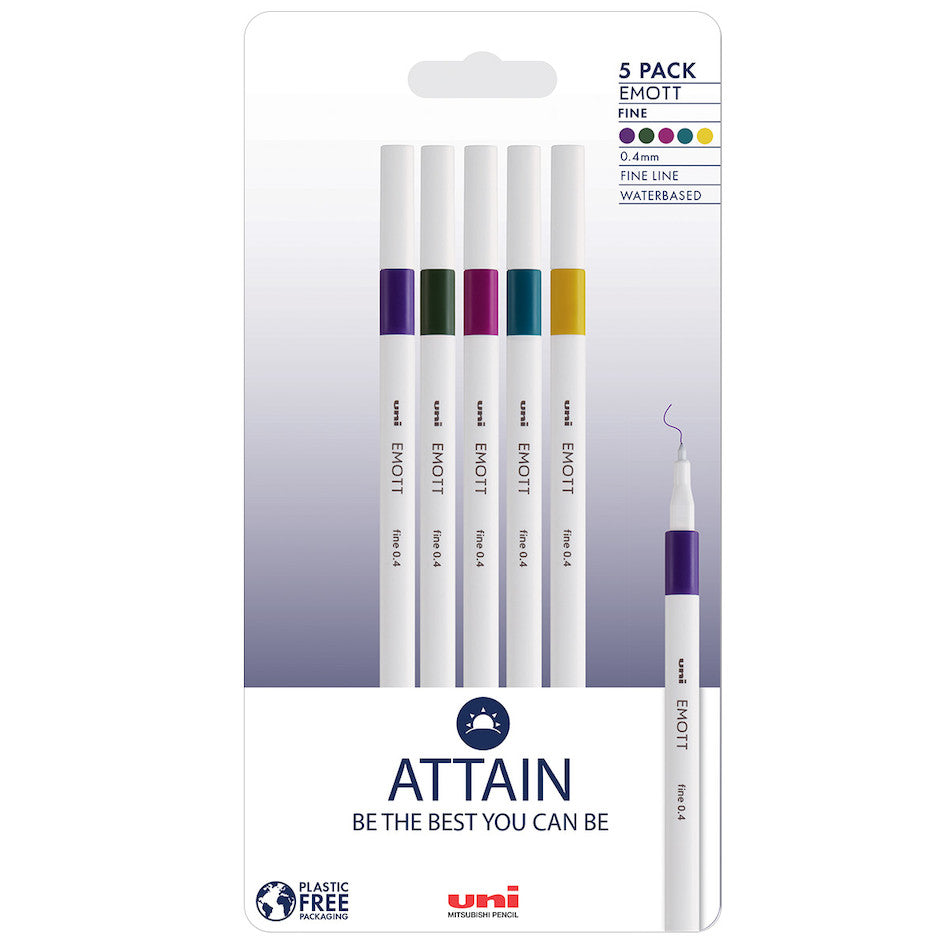 Uni-ball On Point Emott Coloured Pen 5 Pack Attain by Uni at Cult Pens