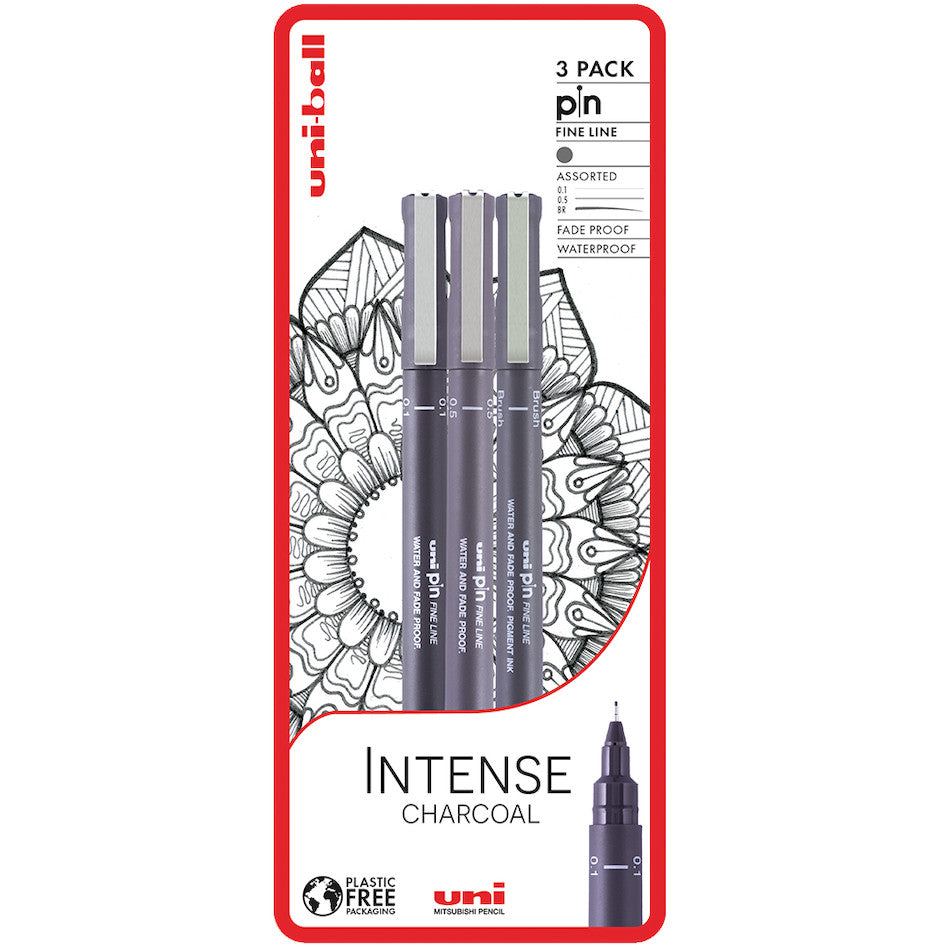Uni-ball PIN Drawing Pen Intense Charcoal Set of 3 by Uni at Cult Pens