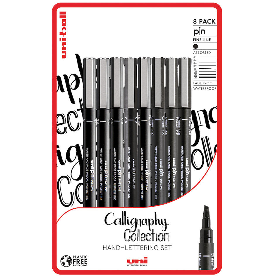 Uni-ball PIN Drawing Pen Calligraphy Set of 8 by Uni at Cult Pens