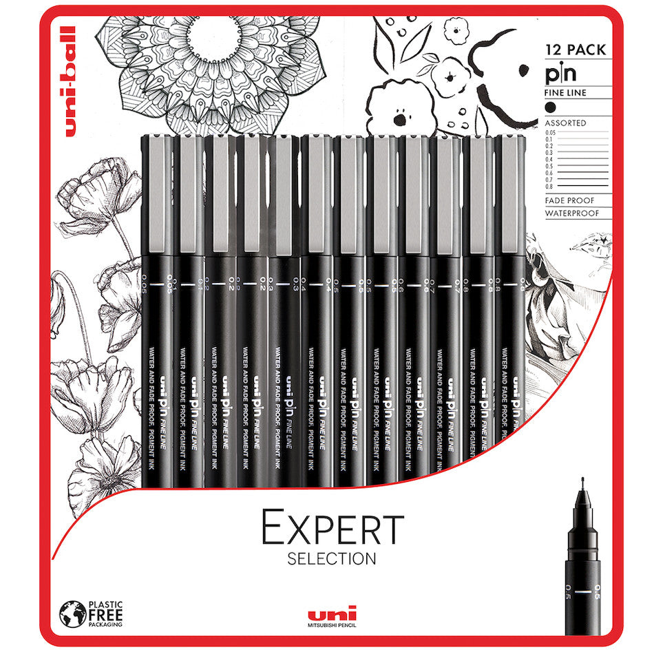 Uni-ball PIN Drawing Pen Expert Selection Set of 12 by Uni at Cult Pens