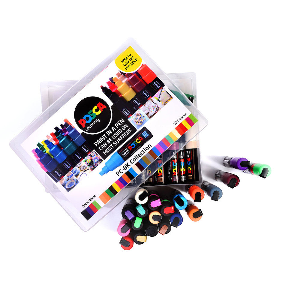 Uni POSCA Marker Pen PC-8K Broad Chisel Collection Box of 33 Assorted by Uni at Cult Pens