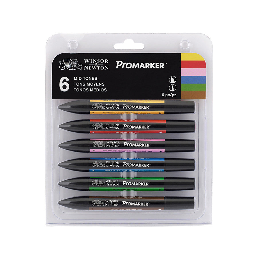 Winsor & Newton ProMarkers Set of 6 Mid Tones by Winsor & Newton at Cult Pens