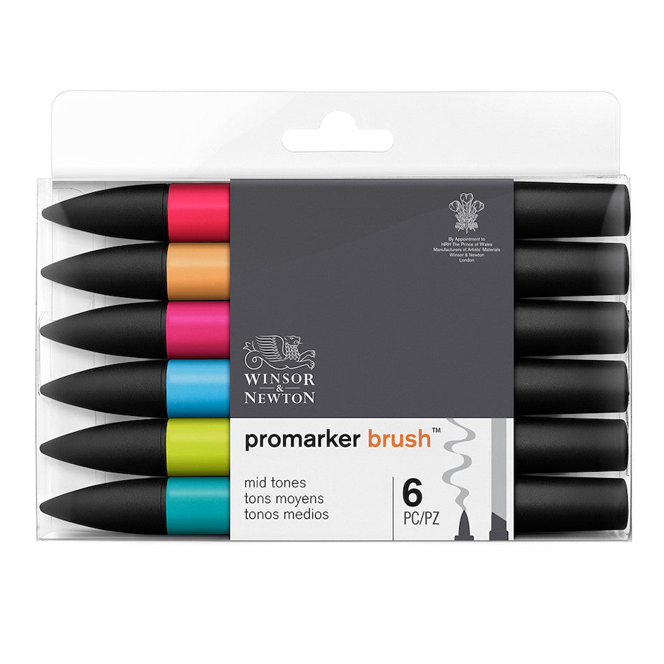 Winsor & Newton Promarker Brush Set of 6 Mid Tones by Winsor & Newton at Cult Pens