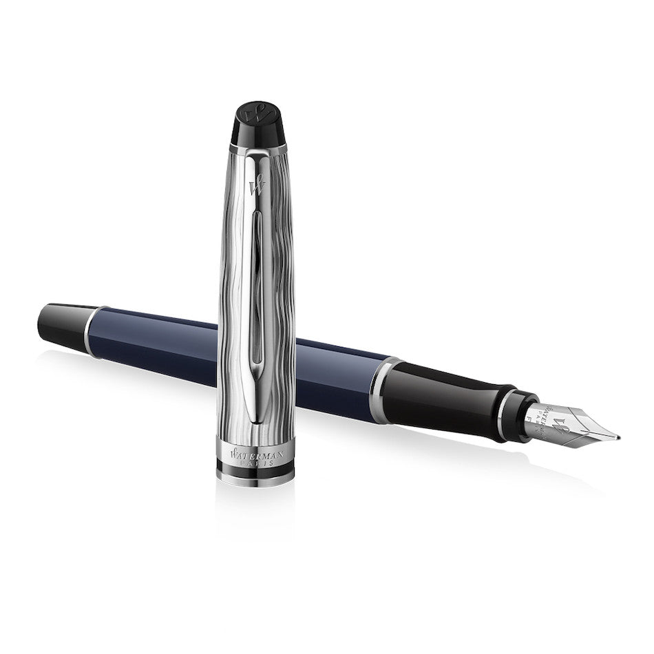 Waterman Expert Deluxe Fountain Pen Special Edition Blue with Chrome Trim by Waterman at Cult Pens