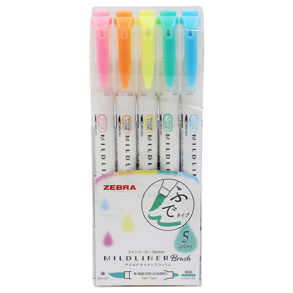 Zebra Mildliner Brush Pen 0.5-0.7mm Set of 5 by Zebra at Cult Pens