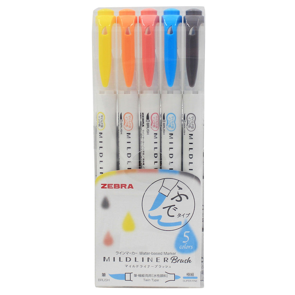 Zebra Mildliner Brush Pen 0.5-0.7mm Set of 5