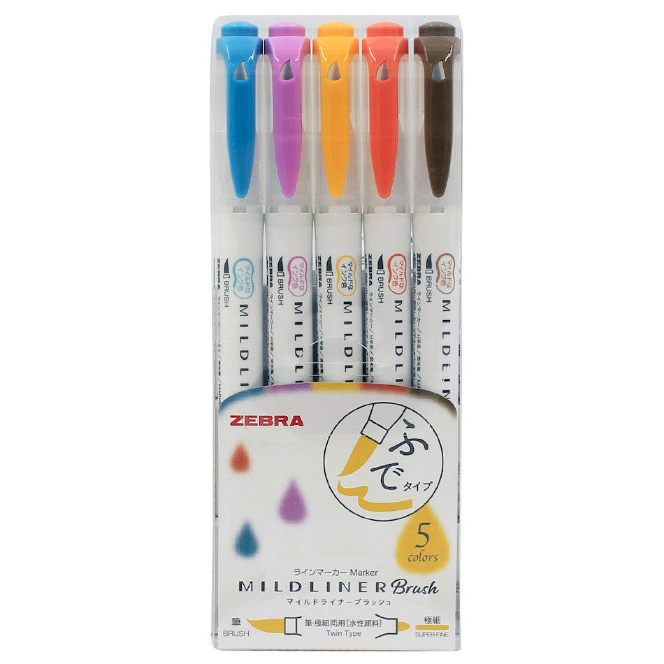 Zebra Mildliner Brush Pen 0.5-0.7mm Set of 5 by Zebra at Cult Pens