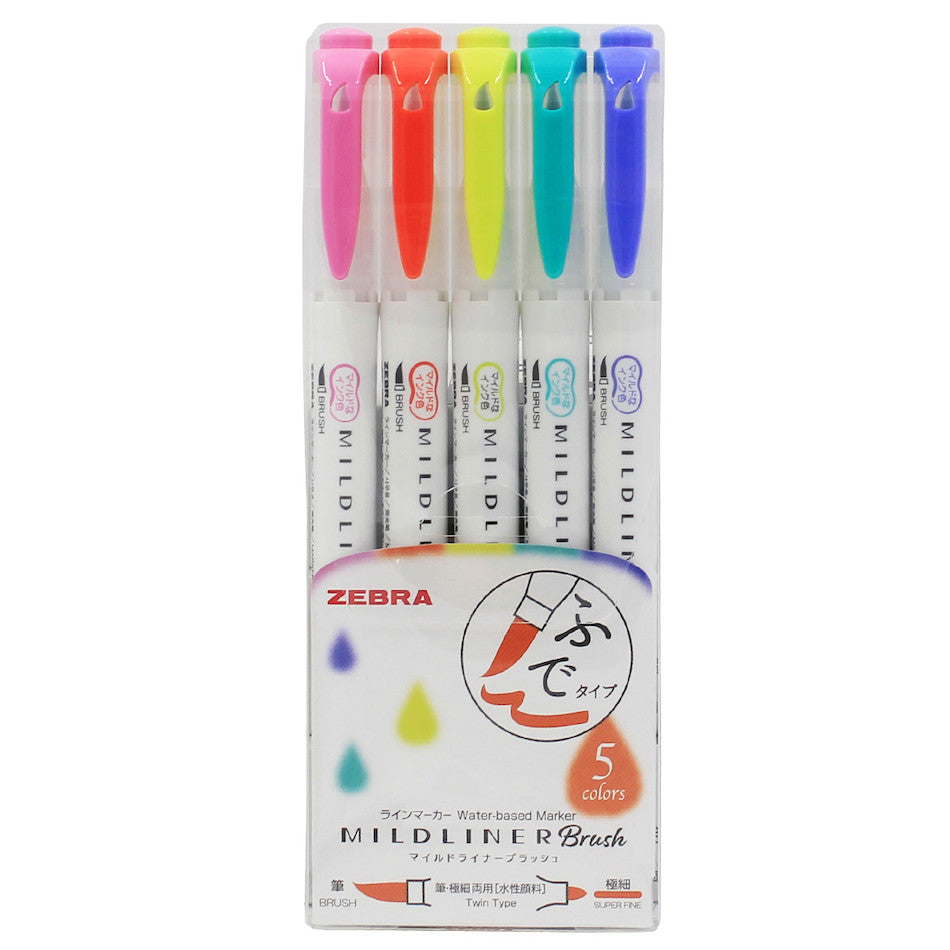 Zebra Mildliner Brush Pen 0.5-0.7mm Set of 5 by Zebra at Cult Pens