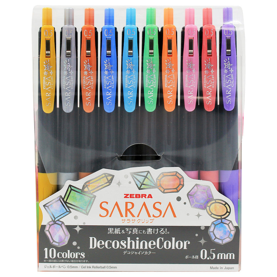 Zebra Sarasa Clip Gel Ballpoint Pen 0.5 Shine Colours Set of 10 by Zebra at Cult Pens